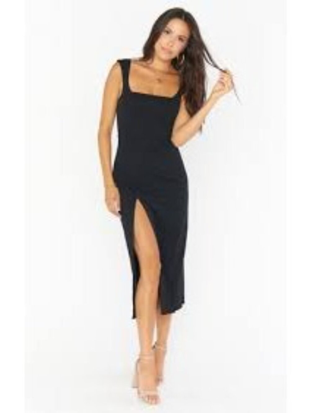 Show Me Your Mumu Eden Midi Dress Size S Black Square Neck Side Slit